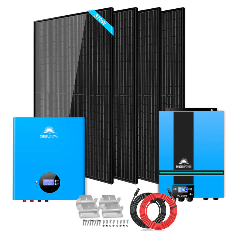 Sungold Off-grid Solar Kit 6500W 48VDC 120VAC 5.12KWH Powerwall Lithium Battery 4X370 Watts Solar Panels SGM-655M