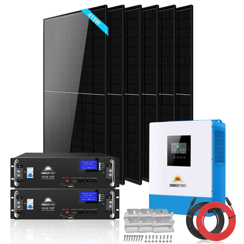Sungold Power Off-grid Solar Kit 5000W 48VDC 120V Lifepo4 10.24KWH Lithium Battery 6 X 415 Watts Solar Panels SGR-5KE SGR-5KE