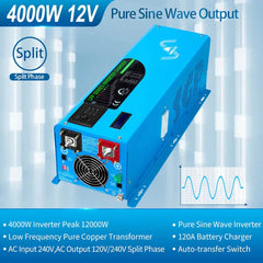 Sungold Power 4000W DC 12V Split Phase Pure Sine Wave Inverter With Charger LFP4K12V240VSP