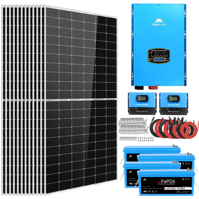 Sungold Complete Off Grid Solar Kit 12000W 48V 120V/240V Output 10.24KWH Lithium Battery 5400 Watt Solar Panel SGK-12MAX
