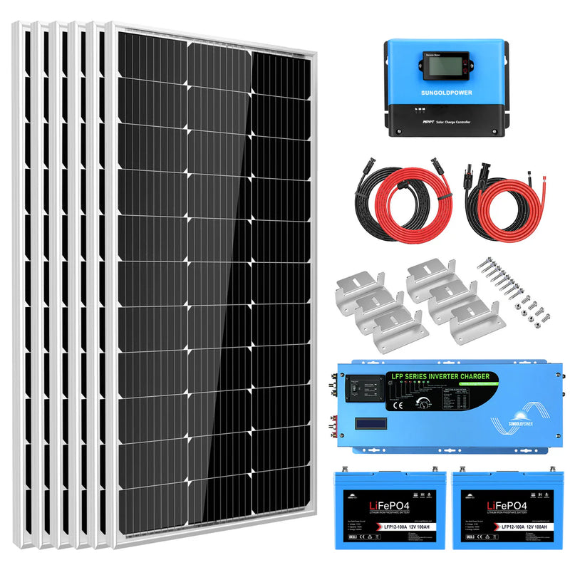 Sungold Power Off Grid Solar Kit 3000W Inverter 12VDC 120V Output Lifepo4 Battery 600 Watt Solar Back Up SGK-PRO3 PRO3100AH
